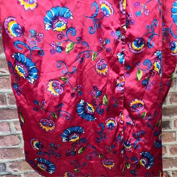 Vintage 90s EJCโIntimates Nightgown Pink Red Floral Satin OS Button Up V Neck - Picture 3 of 7